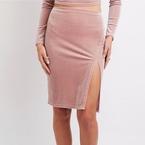 Charlotte Russe Pink Velvet Pencil Skirt with Slit
